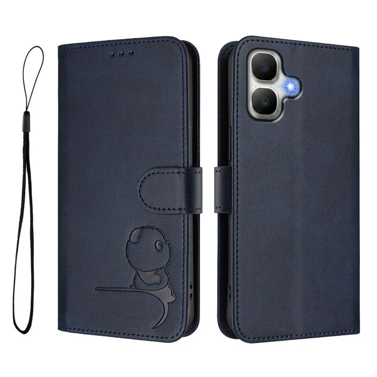 For Infinix Smart 20 4G Litter Panda Embossing RFID Leather Phone Case with Lanyard