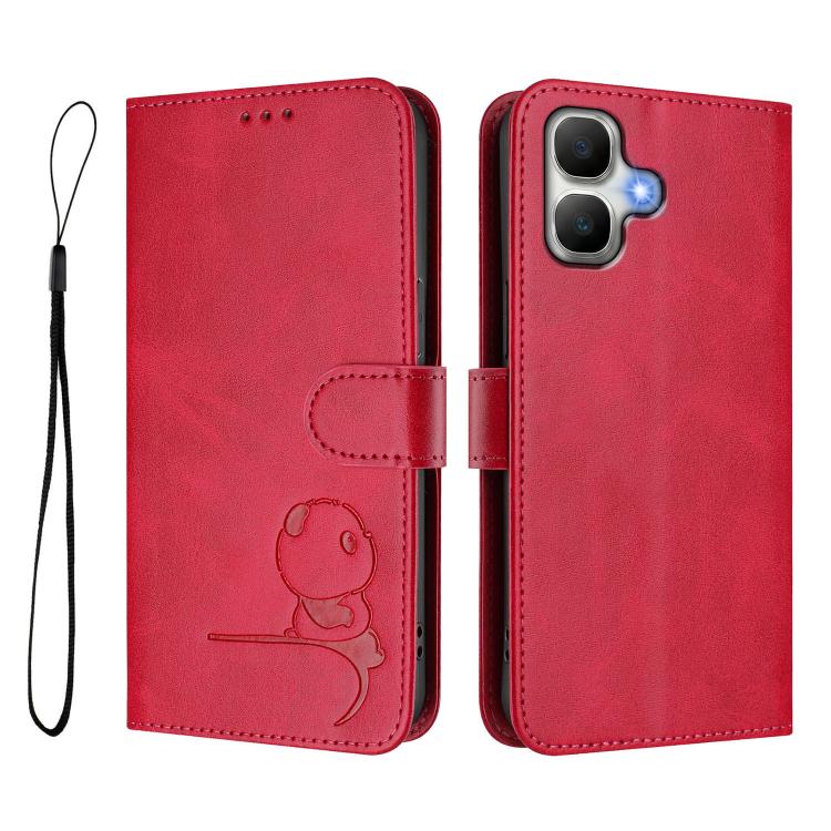 For Infinix Smart 20 4G Litter Panda Embossing RFID Leather Phone Case with Lanyard