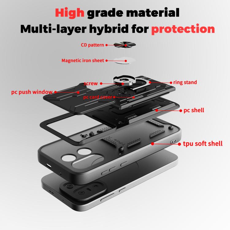 For OnePlus 15 5G Sliding Camshield TPU+PC Phone Case with Card Slot
