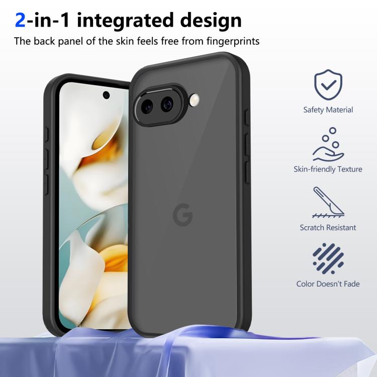 For Google Pixel 9a Skin Feel Frosted PC+TPU Shockproof Phone Case - Transparent Black
