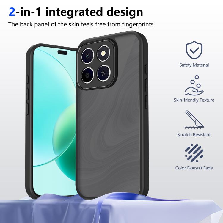 For Honor X8c 4G Skin Feel Frosted PC+TPU Shockproof Phone Case - Transparent Black