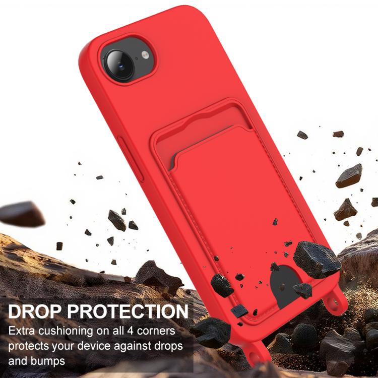 For iPhone 17e / 16e Integrated Card Bag Solid Color Liquid Silicone Phone Case Gen2 with Short Lanyard