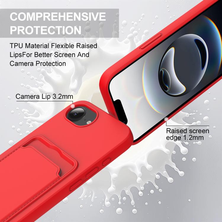 For iPhone 17e / 16e Integrated Card Bag Solid Color Liquid Silicone Phone Case Gen2 with Short Lanyard