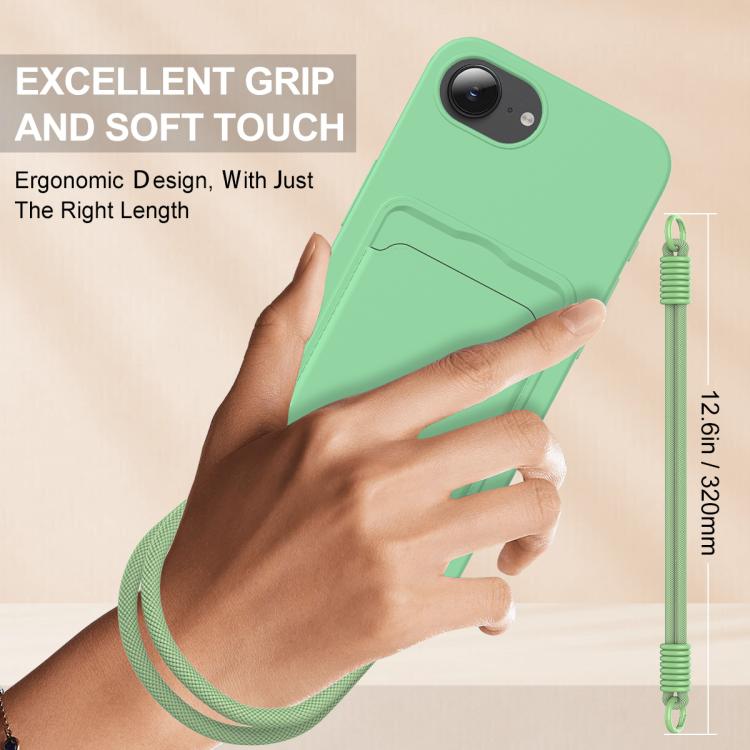 For iPhone 17e / 16e Integrated Card Bag Solid Color Liquid Silicone Phone Case Gen2 with Short Lanyard