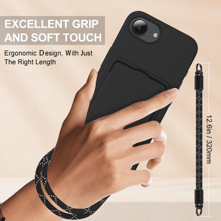For iPhone 17e / 16e Integrated Card Bag Solid Color Liquid Silicone Phone Case Gen2 with Short Lanyard