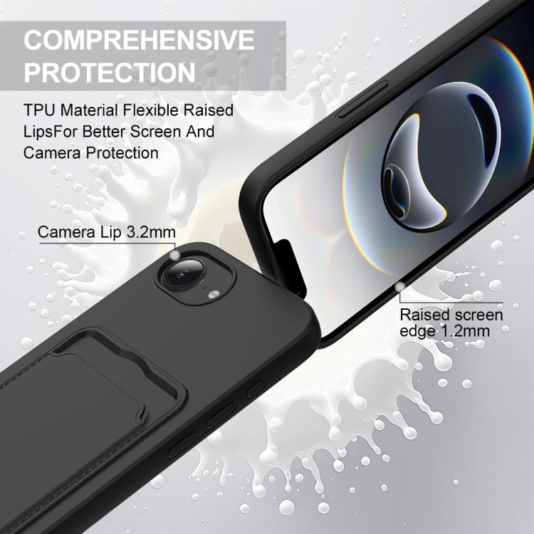 For iPhone 17e / 16e Integrated Card Bag Solid Color Liquid Silicone Phone Case Gen2 with Short Lanyard