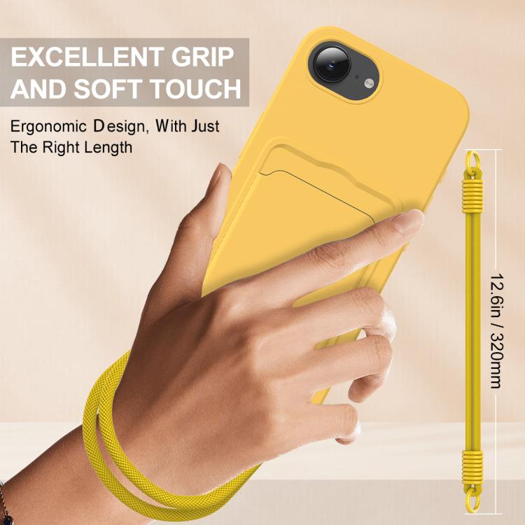For iPhone 17e / 16e Integrated Card Bag Solid Color Liquid Silicone Phone Case Gen2 with Short Lanyard