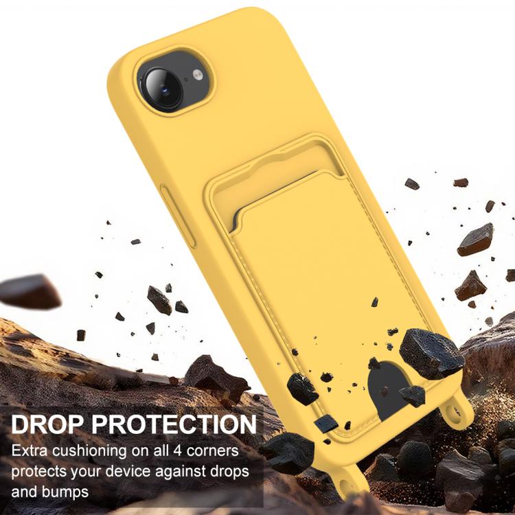 For iPhone 17e / 16e Integrated Card Bag Solid Color Liquid Silicone Phone Case Gen2 with Short Lanyard