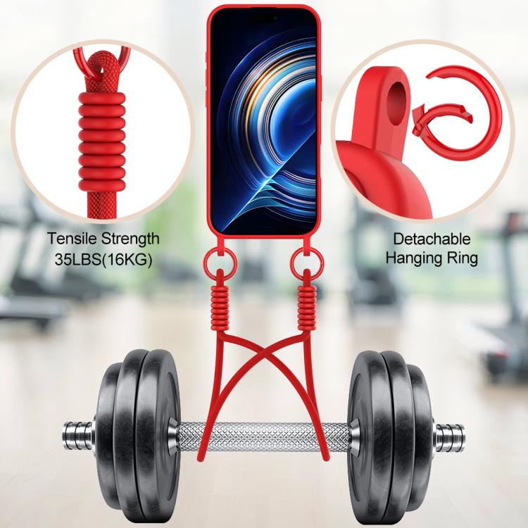 For iPhone Air Integrated Card Bag Solid Color Liquid Silicone Phone Case Gen2 with Short Lanyard