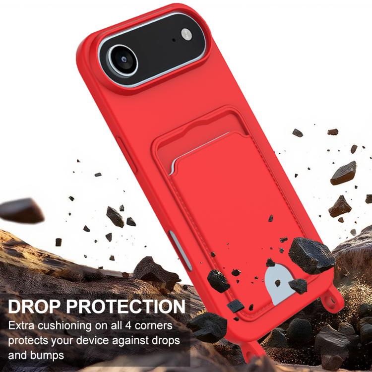 For iPhone Air Integrated Card Bag Solid Color Liquid Silicone Phone Case Gen2 with Short Lanyard