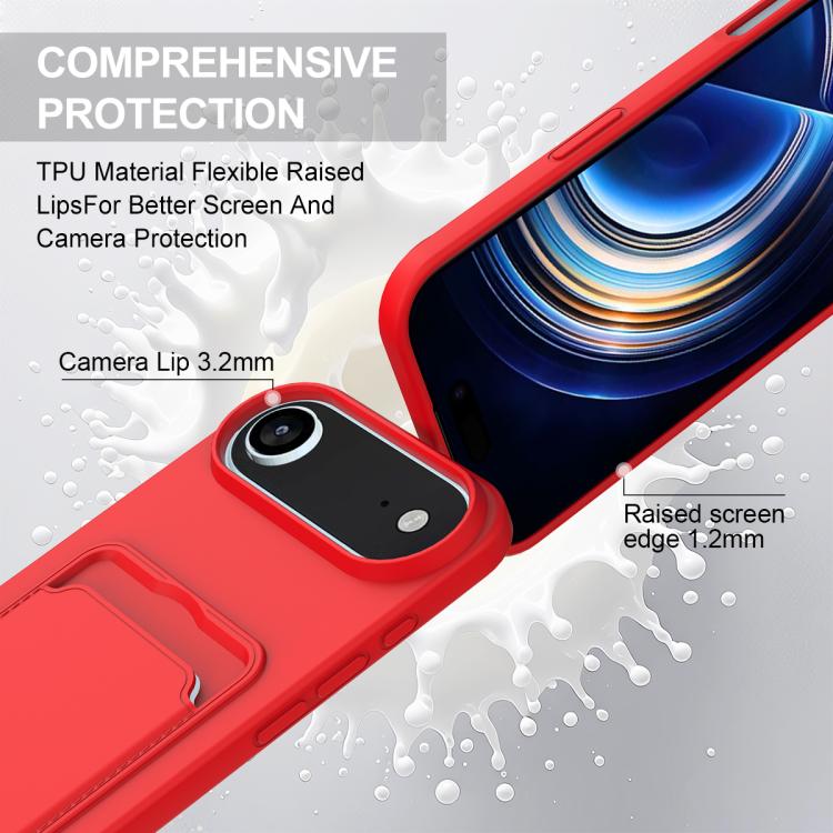 For iPhone Air Integrated Card Bag Solid Color Liquid Silicone Phone Case Gen2 with Short Lanyard