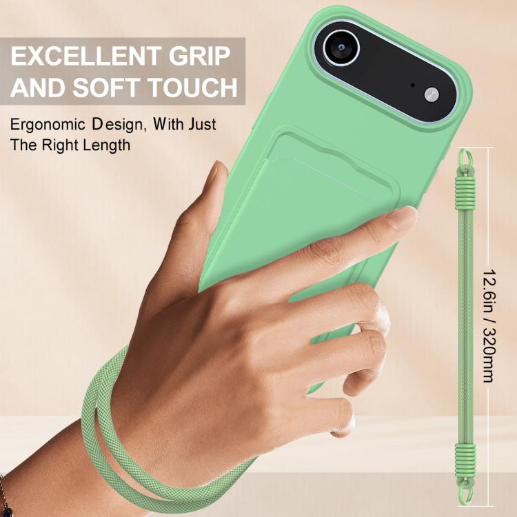For iPhone Air Integrated Card Bag Solid Color Liquid Silicone Phone Case Gen2 with Short Lanyard