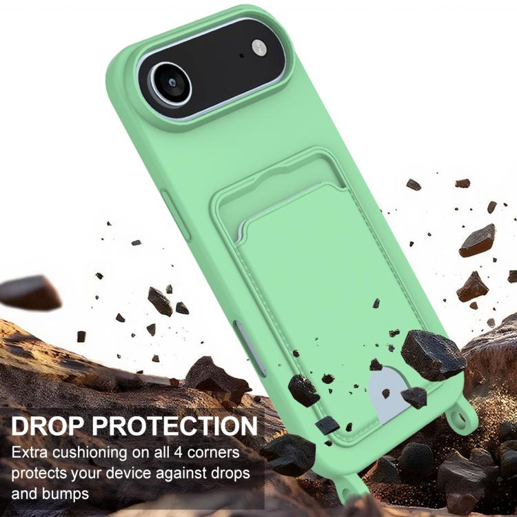 For iPhone Air Integrated Card Bag Solid Color Liquid Silicone Phone Case Gen2 with Short Lanyard