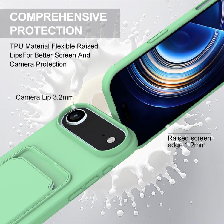 For iPhone Air Integrated Card Bag Solid Color Liquid Silicone Phone Case Gen2 with Short Lanyard