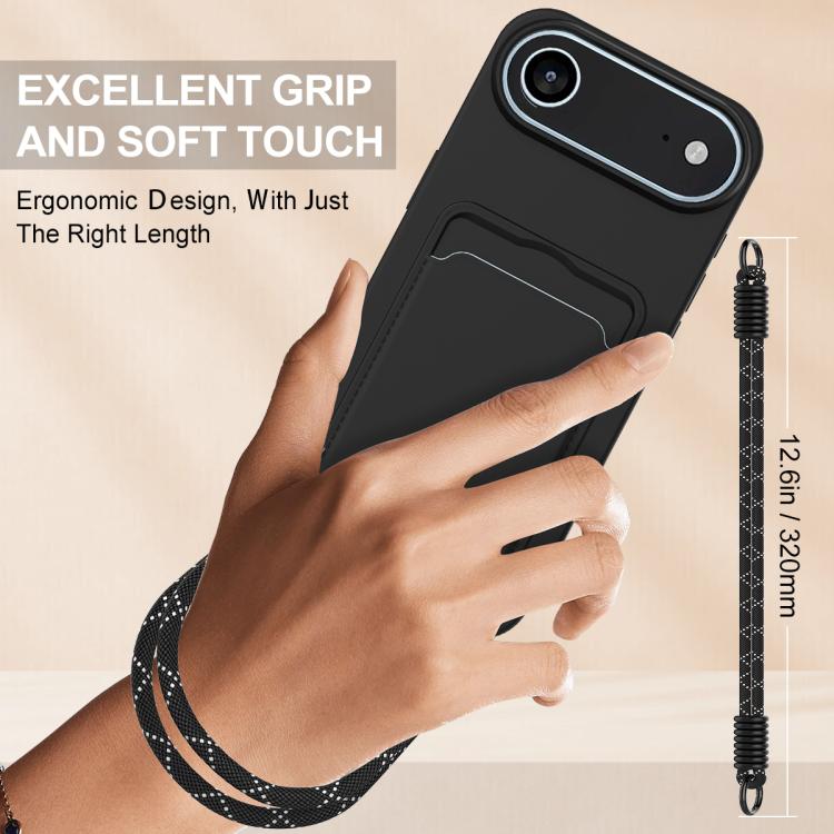 For iPhone Air Integrated Card Bag Solid Color Liquid Silicone Phone Case Gen2 with Short Lanyard