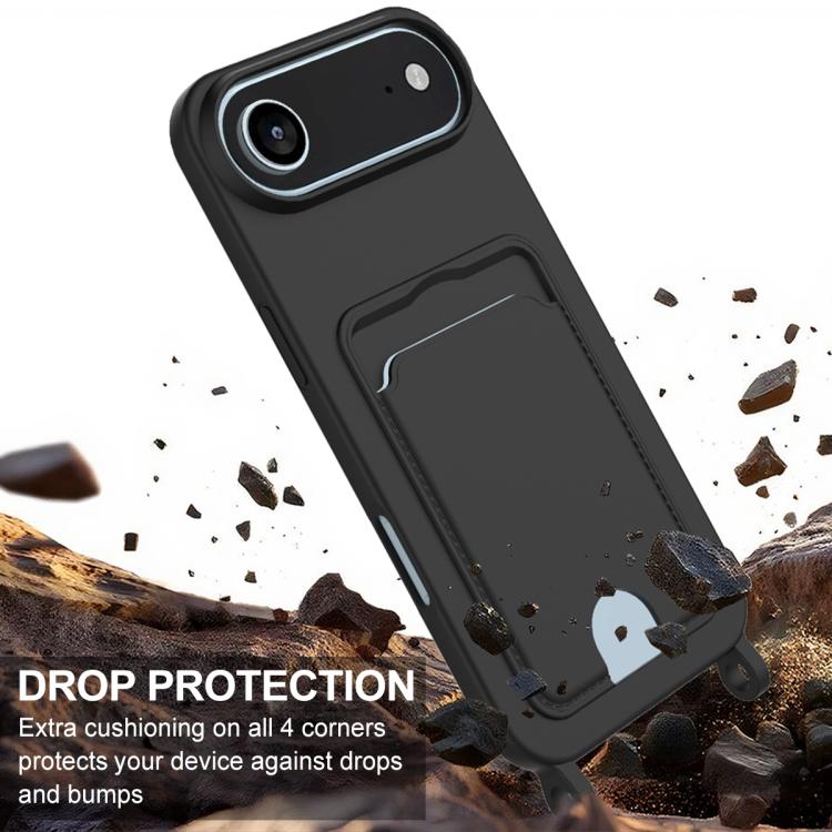 For iPhone Air Integrated Card Bag Solid Color Liquid Silicone Phone Case Gen2 with Short Lanyard