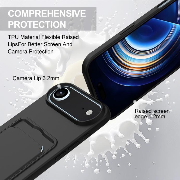 For iPhone Air Integrated Card Bag Solid Color Liquid Silicone Phone Case Gen2 with Short Lanyard