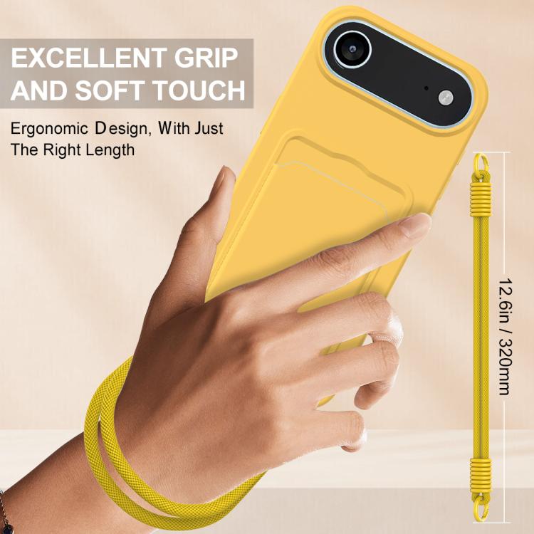 For iPhone Air Integrated Card Bag Solid Color Liquid Silicone Phone Case Gen2 with Short Lanyard