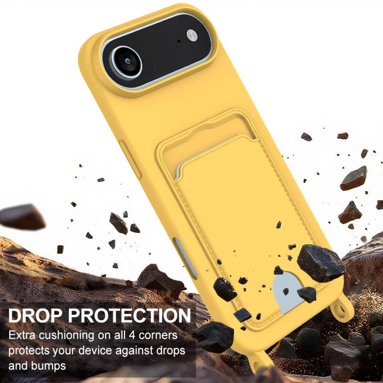For iPhone Air Integrated Card Bag Solid Color Liquid Silicone Phone Case Gen2 with Short Lanyard