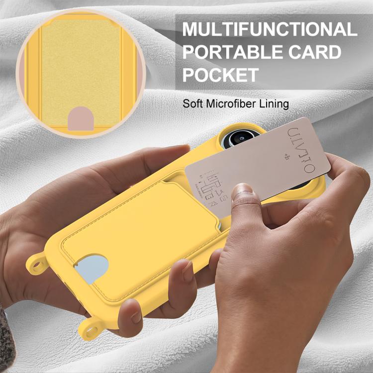 For iPhone Air Integrated Card Bag Solid Color Liquid Silicone Phone Case Gen2 with Short Lanyard