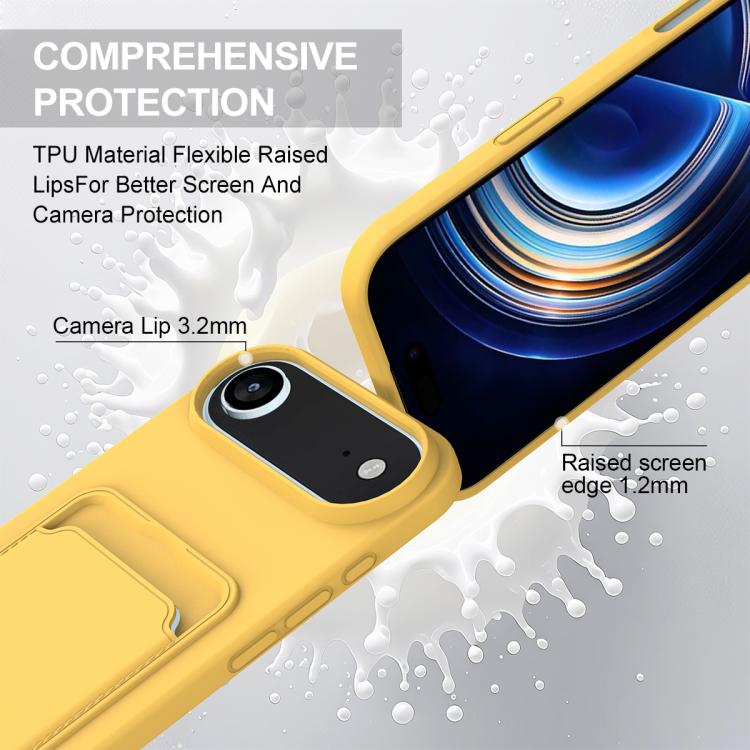 For iPhone Air Integrated Card Bag Solid Color Liquid Silicone Phone Case Gen2 with Short Lanyard