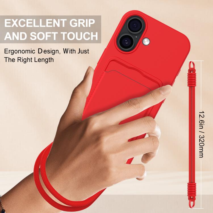 For iPhone 17 Integrated Card Bag Solid Color Liquid Silicone Phone Case Gen2 with Short Lanyard
