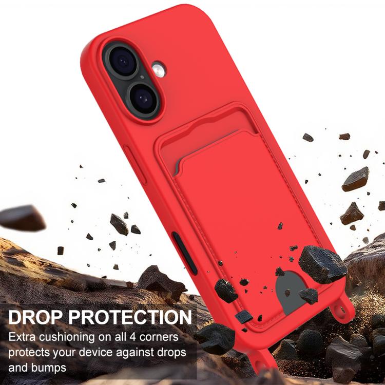For iPhone 17 Integrated Card Bag Solid Color Liquid Silicone Phone Case Gen2 with Short Lanyard