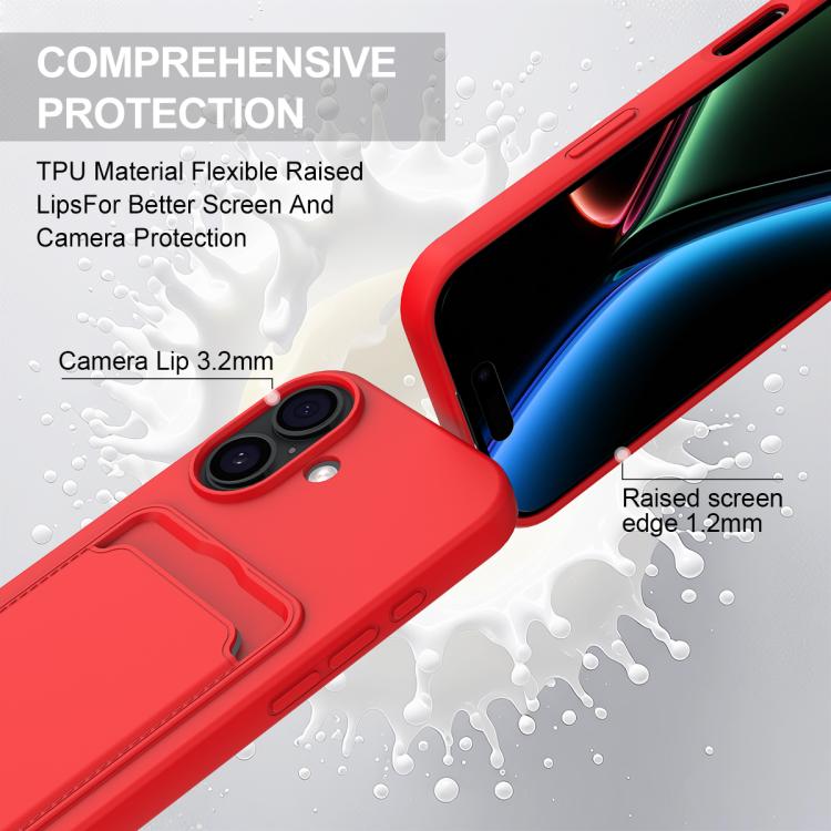 For iPhone 17 Integrated Card Bag Solid Color Liquid Silicone Phone Case Gen2 with Short Lanyard