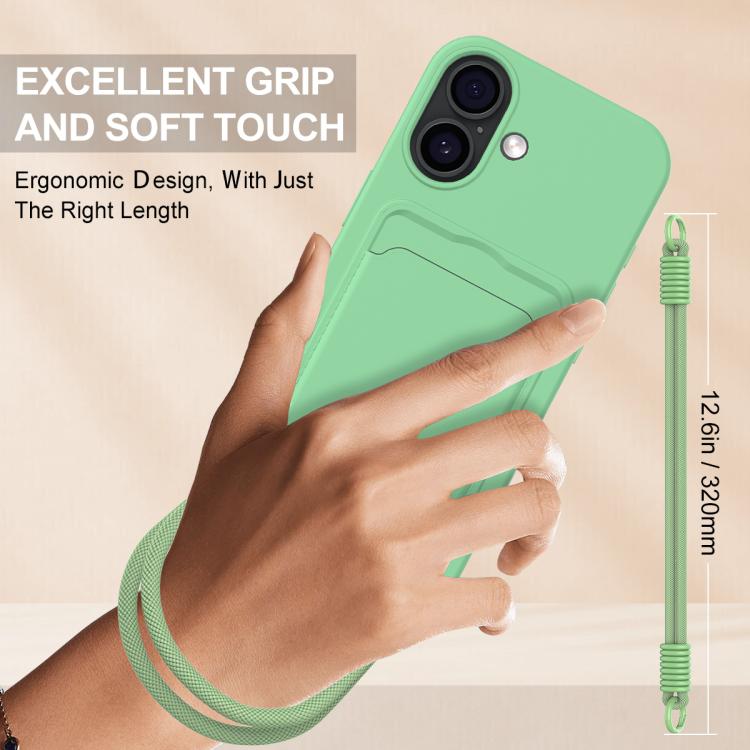 For iPhone 17 Integrated Card Bag Solid Color Liquid Silicone Phone Case Gen2 with Short Lanyard