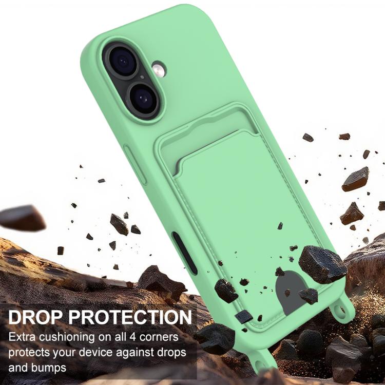 For iPhone 17 Integrated Card Bag Solid Color Liquid Silicone Phone Case Gen2 with Short Lanyard