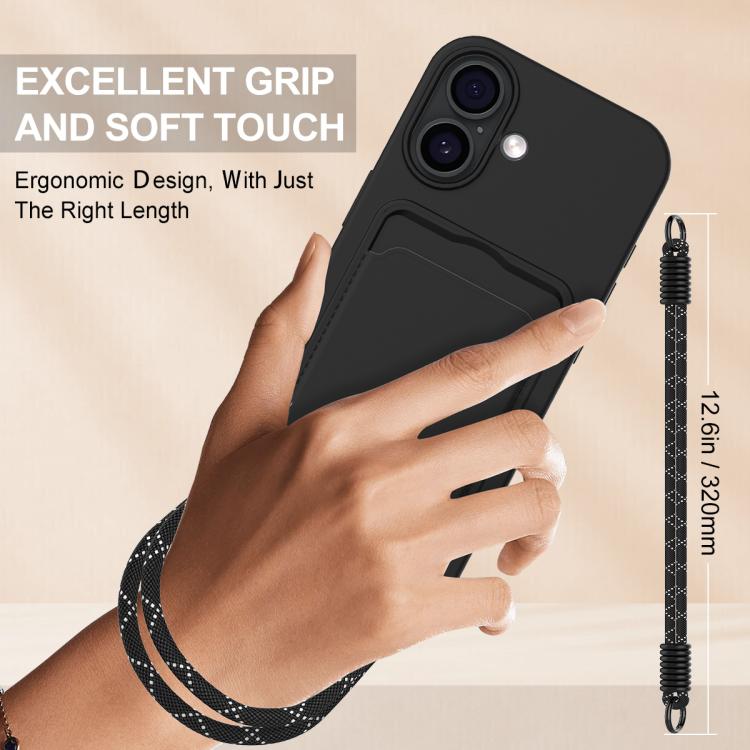 For iPhone 17 Integrated Card Bag Solid Color Liquid Silicone Phone Case Gen2 with Short Lanyard