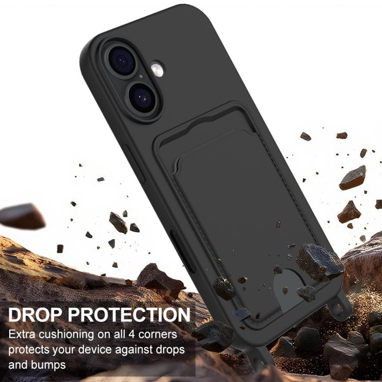 For iPhone 17 Integrated Card Bag Solid Color Liquid Silicone Phone Case Gen2 with Short Lanyard