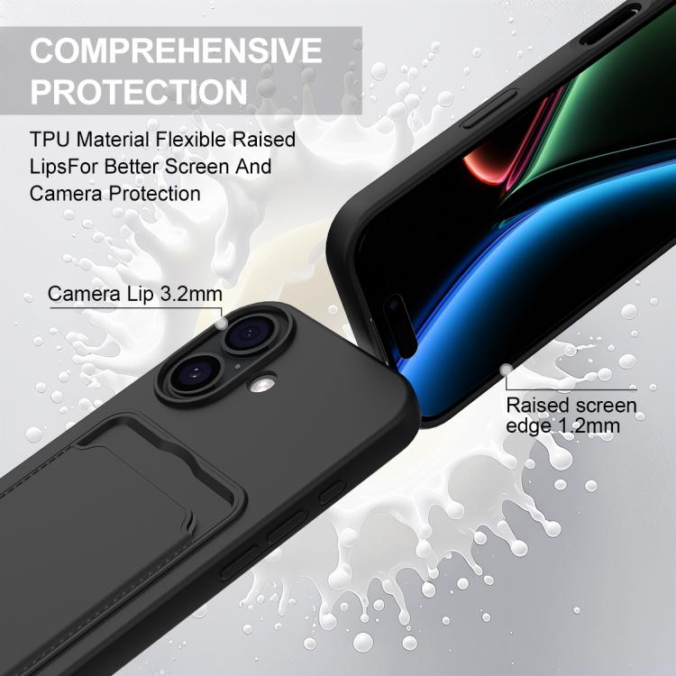 For iPhone 17 Integrated Card Bag Solid Color Liquid Silicone Phone Case Gen2 with Short Lanyard