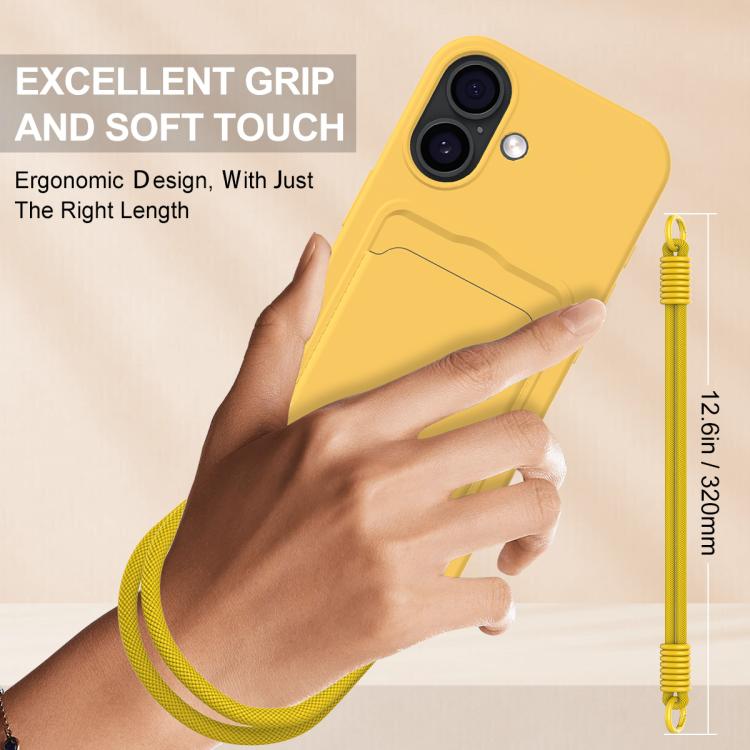 For iPhone 17 Integrated Card Bag Solid Color Liquid Silicone Phone Case Gen2 with Short Lanyard