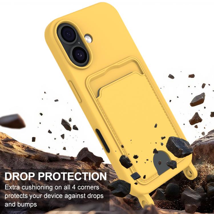 For iPhone 17 Integrated Card Bag Solid Color Liquid Silicone Phone Case Gen2 with Short Lanyard