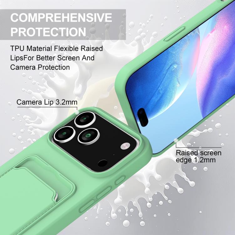 For iPhone 17 Pro Integrated Card Bag Solid Color Liquid Silicone Phone Case Gen2 with Short Lanyard