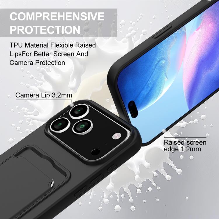 For iPhone 17 Pro Integrated Card Bag Solid Color Liquid Silicone Phone Case Gen2 with Short Lanyard