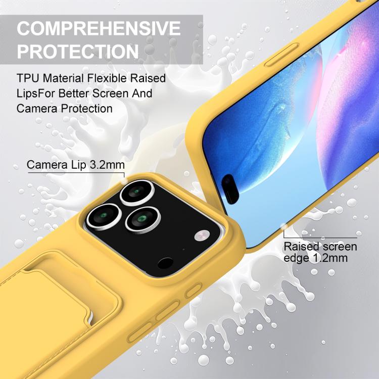For iPhone 17 Pro Integrated Card Bag Solid Color Liquid Silicone Phone Case Gen2 with Short Lanyard