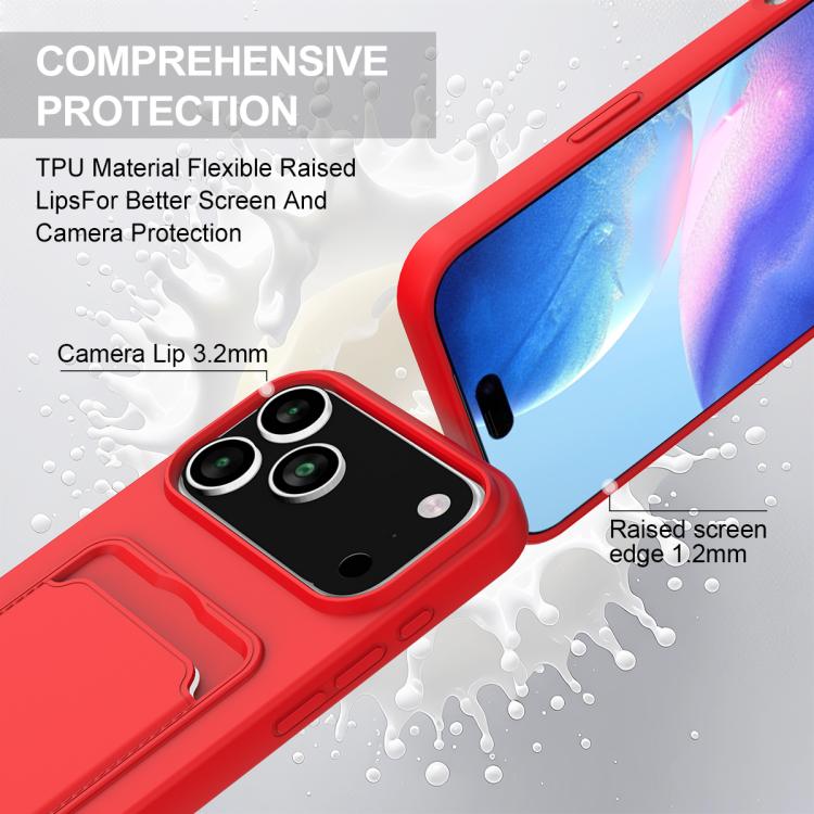 For iPhone 17 Pro Max Integrated Card Bag Solid Color Liquid Silicone Phone Case Gen2 with Short Lanyard