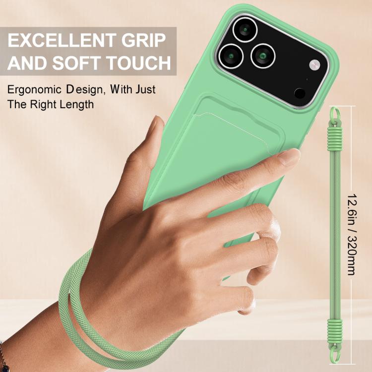 For iPhone 17 Pro Max Integrated Card Bag Solid Color Liquid Silicone Phone Case Gen2 with Short Lanyard