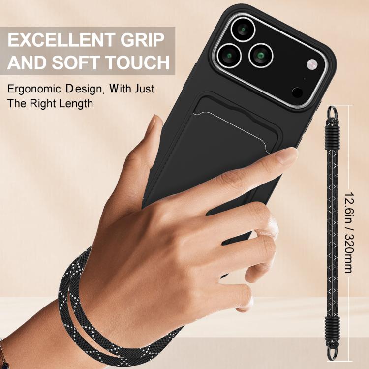 For iPhone 17 Pro Max Integrated Card Bag Solid Color Liquid Silicone Phone Case Gen2 with Short Lanyard