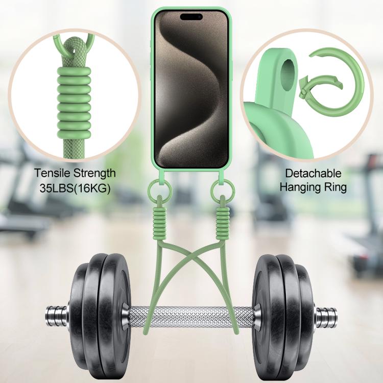 For iPhone 15 Pro Integrated Card Bag Solid Color Liquid Silicone Phone Case Gen2 with Short Lanyard