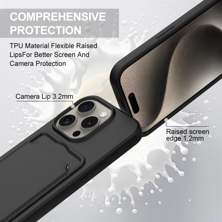 For iPhone 16 Pro Integrated Card Bag Solid Color Liquid Silicone Phone Case Gen2 with Short Lanyard