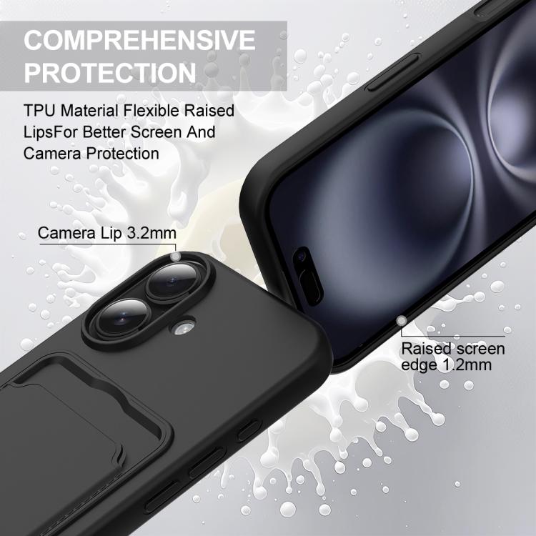 For iPhone 16 Plus Integrated Card Bag Solid Color Liquid Silicone Phone Case Gen2 with Short Lanyard