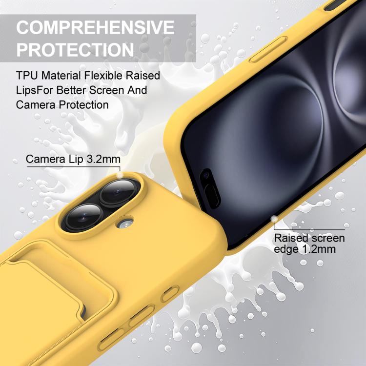 For iPhone 16 Plus Integrated Card Bag Solid Color Liquid Silicone Phone Case Gen2 with Short Lanyard