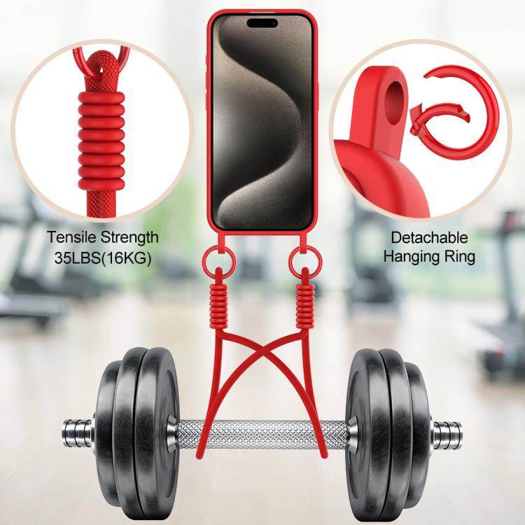 For iPhone 14 Pro Integrated Card Bag Solid Color Liquid Silicone Phone Case Gen2 with Short Lanyard
