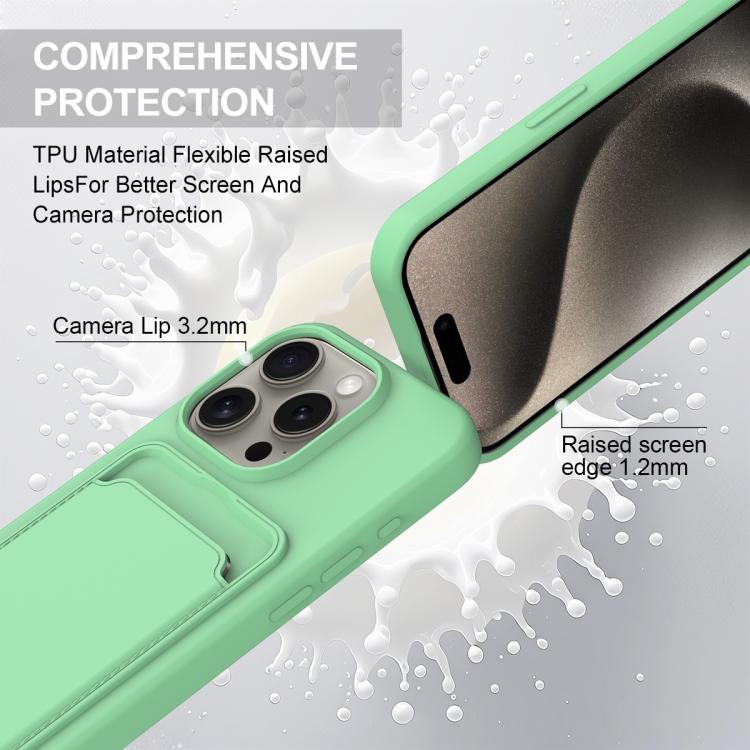 For iPhone 14 Pro Integrated Card Bag Solid Color Liquid Silicone Phone Case Gen2 with Short Lanyard