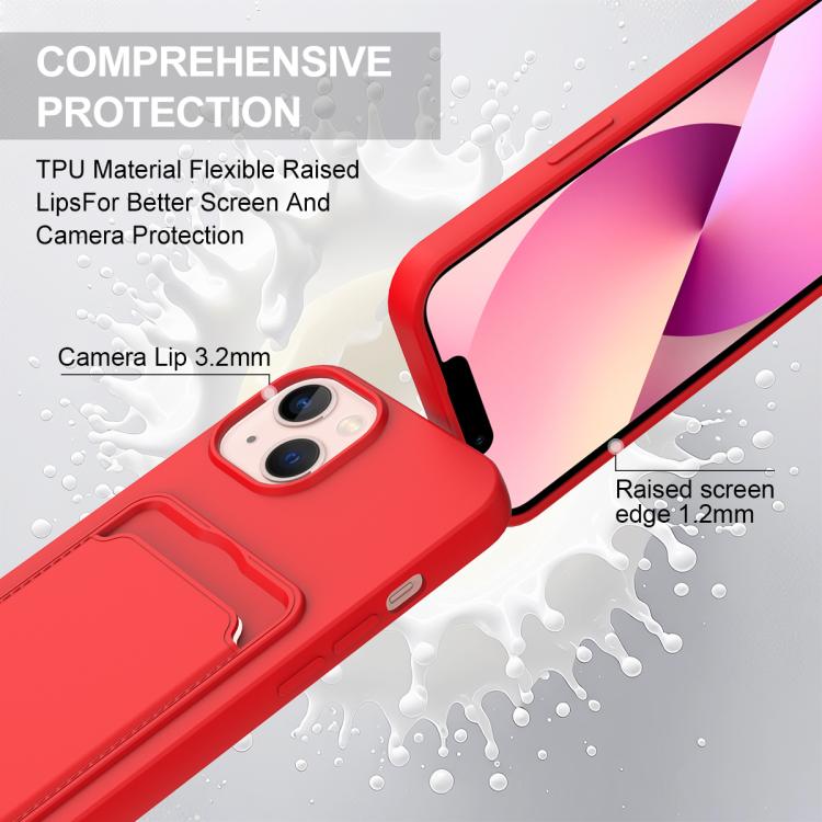 For iPhone 15 Integrated Card Bag Solid Color Liquid Silicone Phone Case Gen2 with Short Lanyard