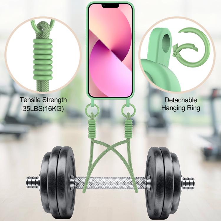 For iPhone 15 Integrated Card Bag Solid Color Liquid Silicone Phone Case Gen2 with Short Lanyard