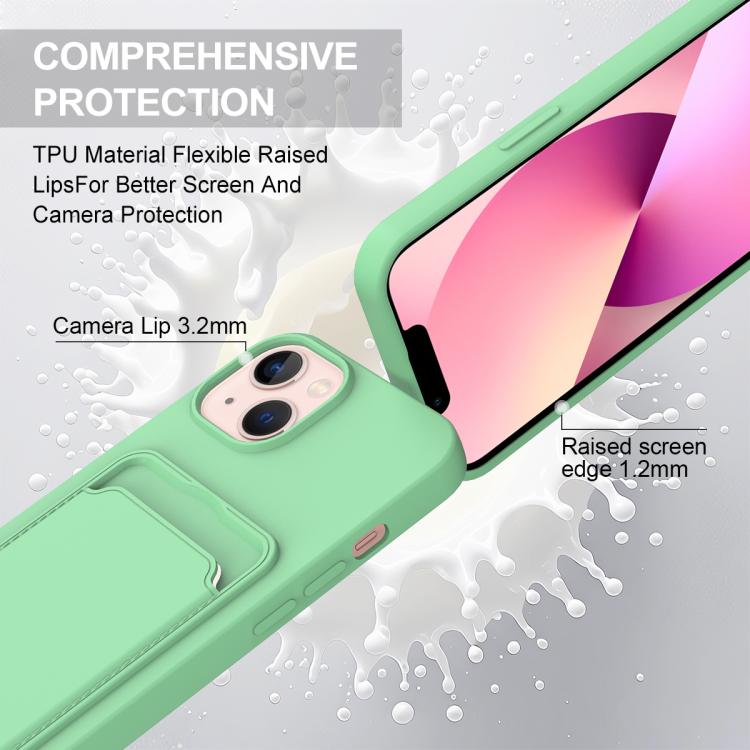 For iPhone 15 Integrated Card Bag Solid Color Liquid Silicone Phone Case Gen2 with Short Lanyard